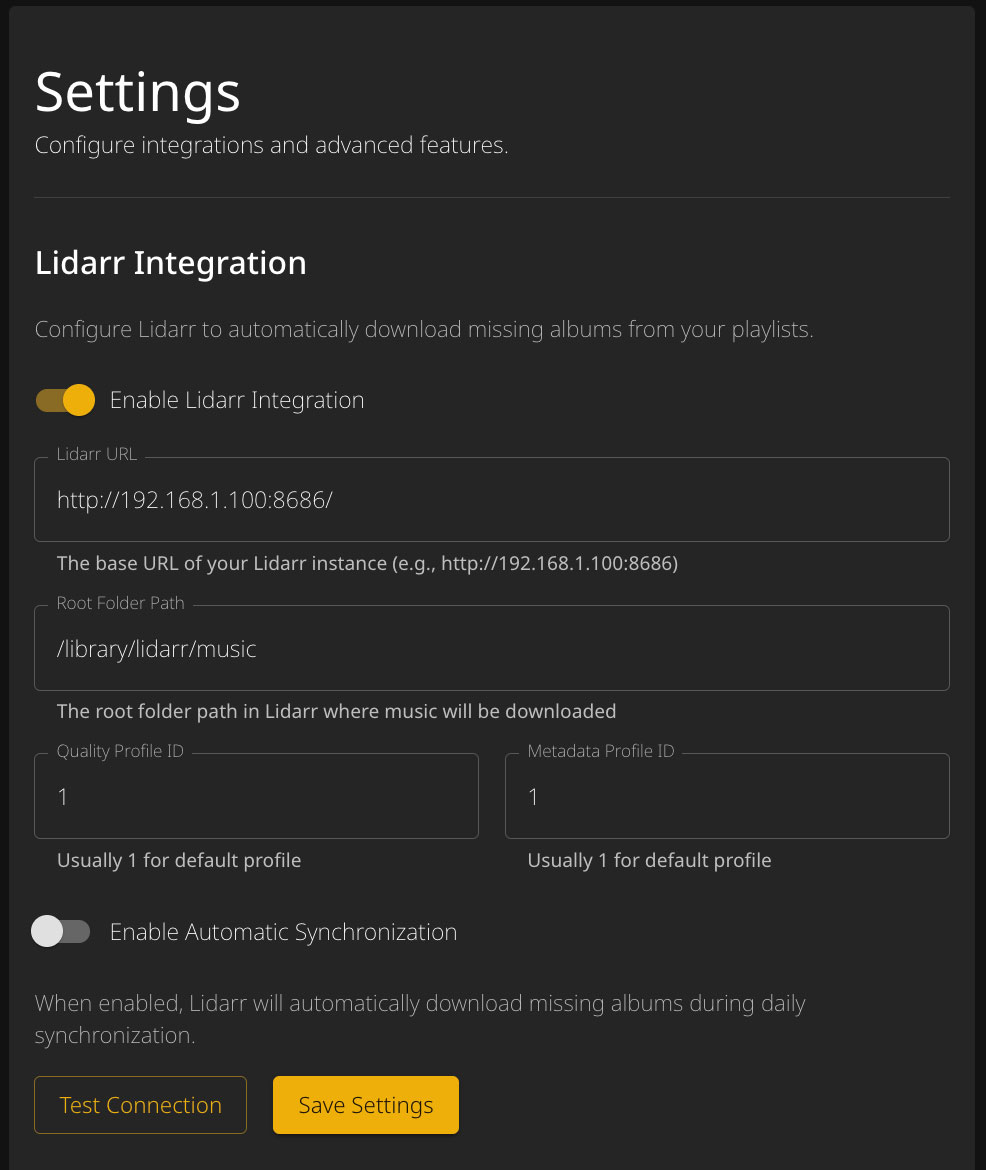 Lidarr Settings